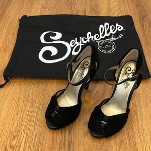 Seychelles open toe suede & leather heels, 5 1/2